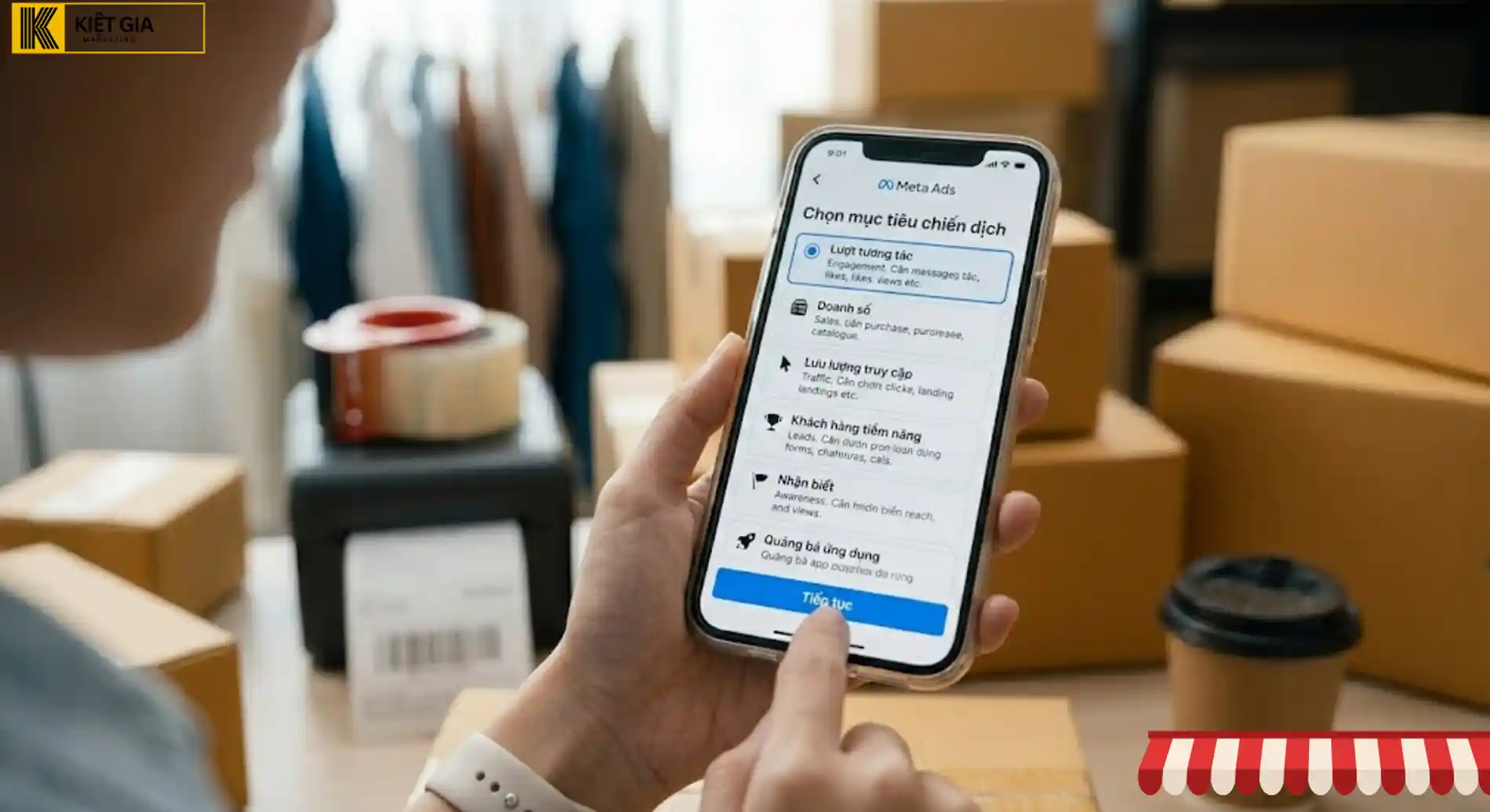 Chọn mục tiêu tin nhắn khi chạy quảng cáo Facebook trên điện thoại
